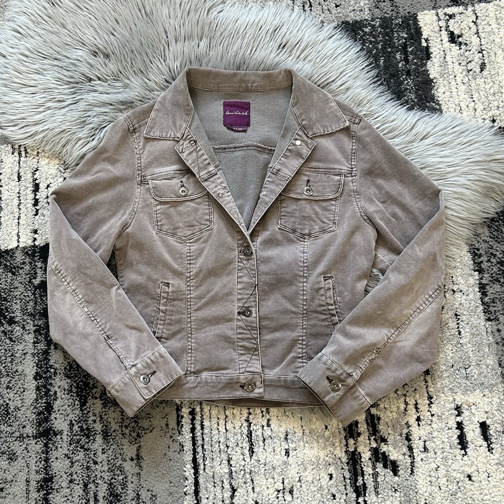 Gloria Vanderbilt Womens Light Brown Corduroy Button Down Jacket Size Large